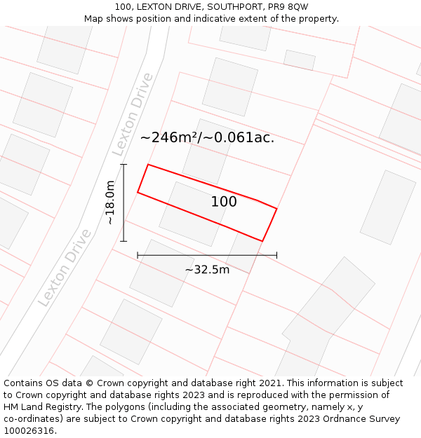 100, LEXTON DRIVE, SOUTHPORT, PR9 8QW: Plot and title map