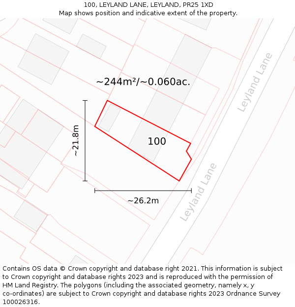 100, LEYLAND LANE, LEYLAND, PR25 1XD: Plot and title map