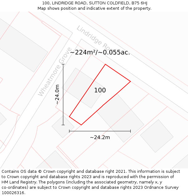 100, LINDRIDGE ROAD, SUTTON COLDFIELD, B75 6HJ: Plot and title map