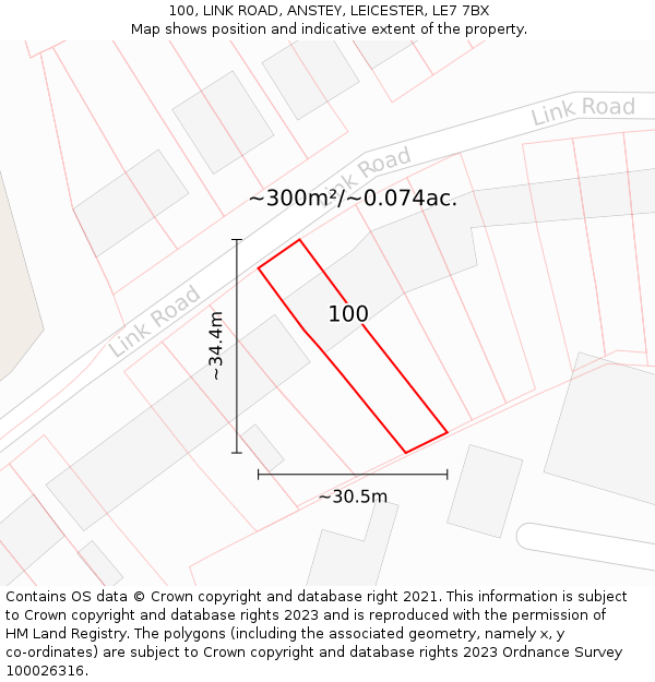 100, LINK ROAD, ANSTEY, LEICESTER, LE7 7BX: Plot and title map
