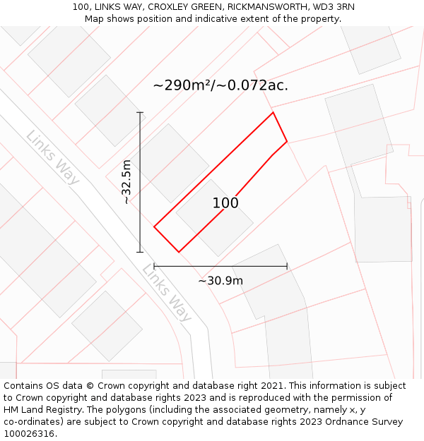 100, LINKS WAY, CROXLEY GREEN, RICKMANSWORTH, WD3 3RN: Plot and title map