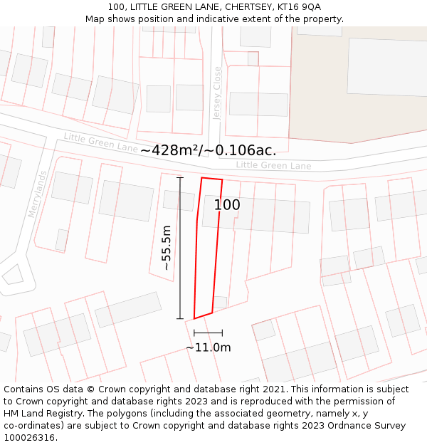 100, LITTLE GREEN LANE, CHERTSEY, KT16 9QA: Plot and title map