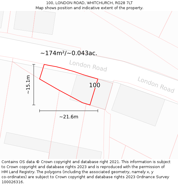 100, LONDON ROAD, WHITCHURCH, RG28 7LT: Plot and title map