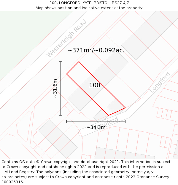 100, LONGFORD, YATE, BRISTOL, BS37 4JZ: Plot and title map
