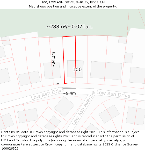 100, LOW ASH DRIVE, SHIPLEY, BD18 1JH: Plot and title map