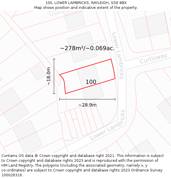 100, LOWER LAMBRICKS, RAYLEIGH, SS6 8BX: Plot and title map