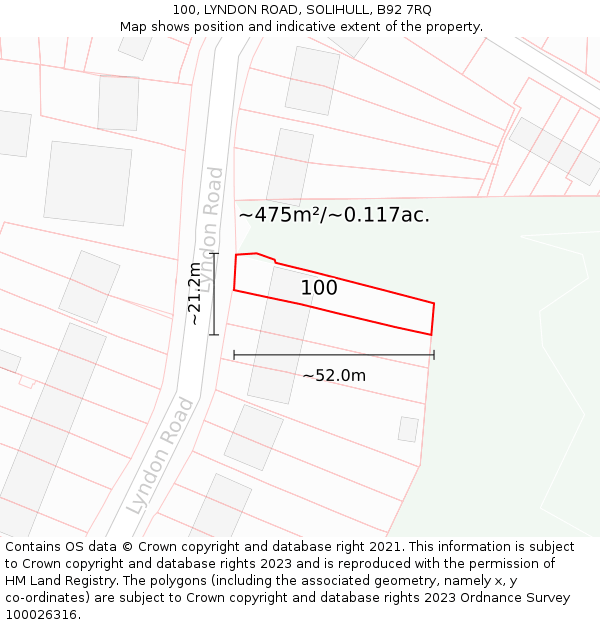 100, LYNDON ROAD, SOLIHULL, B92 7RQ: Plot and title map