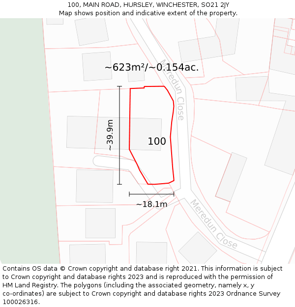 100, MAIN ROAD, HURSLEY, WINCHESTER, SO21 2JY: Plot and title map