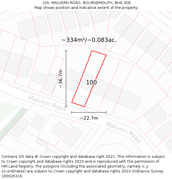 100, MALVERN ROAD, BOURNEMOUTH, BH9 3DE: Plot and title map