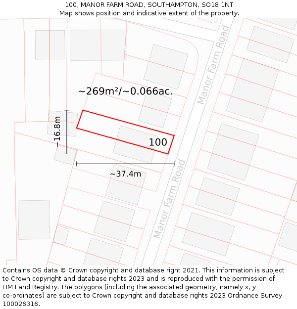 100, MANOR FARM ROAD, SOUTHAMPTON, SO18 1NT: Plot and title map