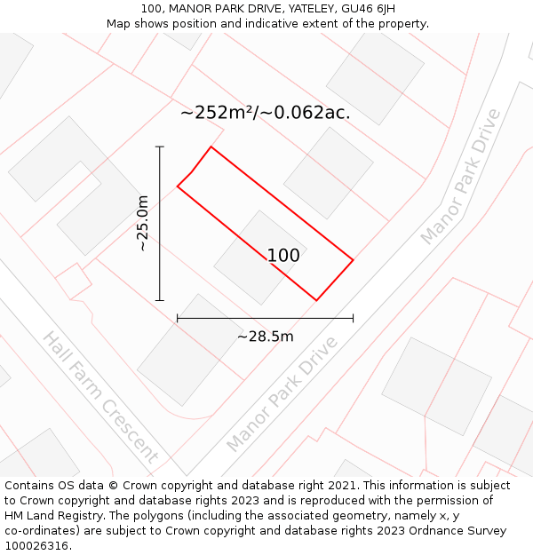 100, MANOR PARK DRIVE, YATELEY, GU46 6JH: Plot and title map