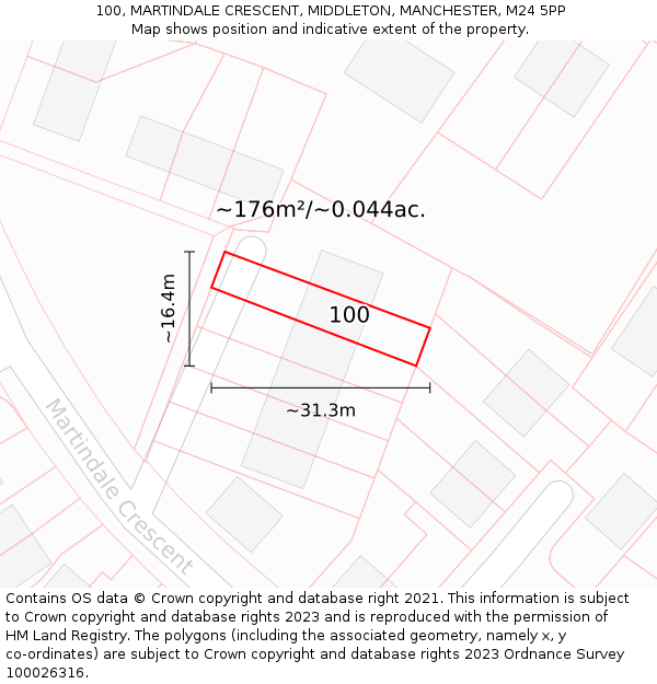 100, MARTINDALE CRESCENT, MIDDLETON, MANCHESTER, M24 5PP: Plot and title map