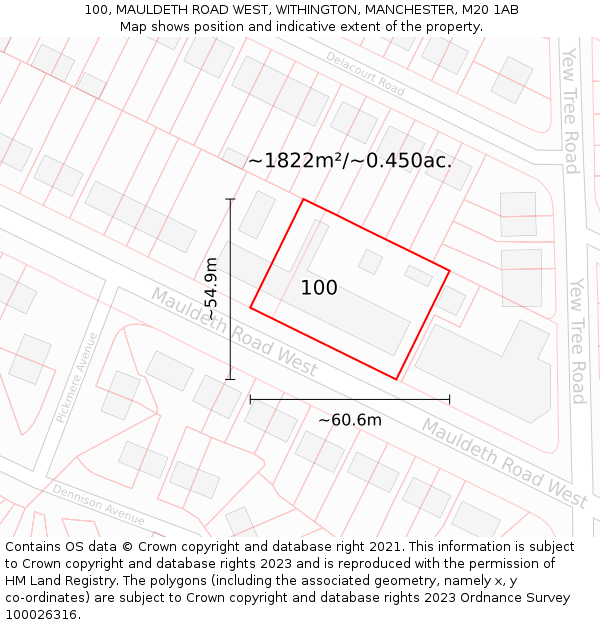 100, MAULDETH ROAD WEST, WITHINGTON, MANCHESTER, M20 1AB: Plot and title map