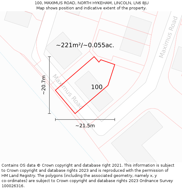 100, MAXIMUS ROAD, NORTH HYKEHAM, LINCOLN, LN6 8JU: Plot and title map