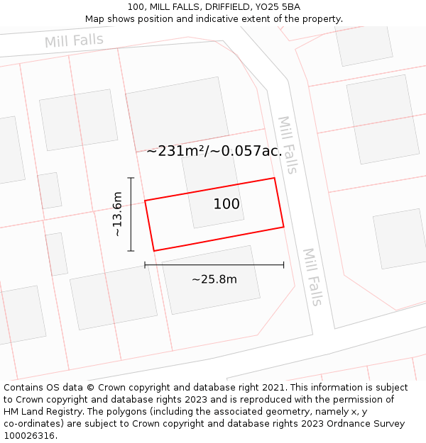 100, MILL FALLS, DRIFFIELD, YO25 5BA: Plot and title map