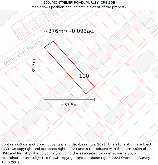 100, MONTPELIER ROAD, PURLEY, CR8 2QB: Plot and title map