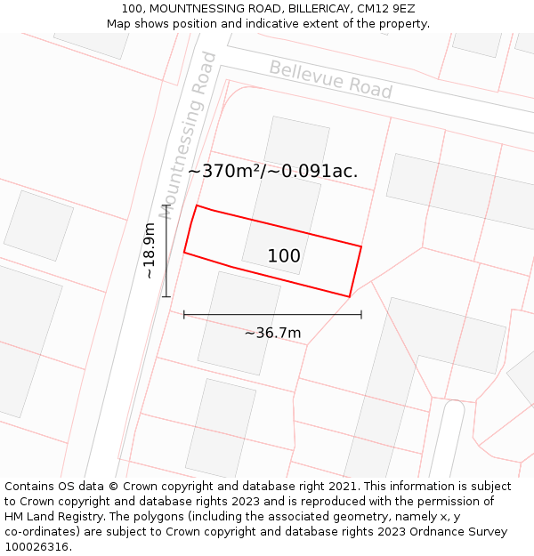 100, MOUNTNESSING ROAD, BILLERICAY, CM12 9EZ: Plot and title map