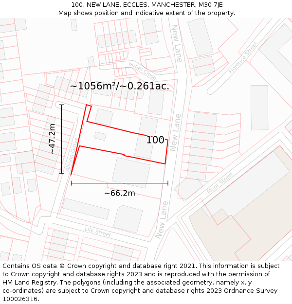 100, NEW LANE, ECCLES, MANCHESTER, M30 7JE: Plot and title map