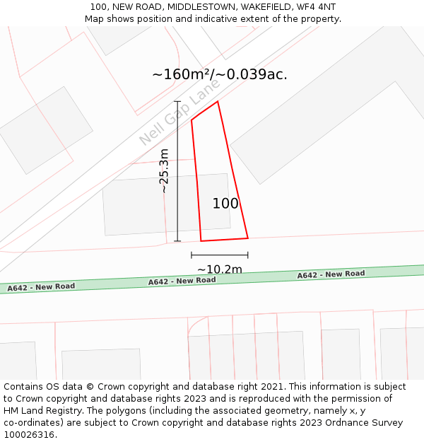 100, NEW ROAD, MIDDLESTOWN, WAKEFIELD, WF4 4NT: Plot and title map