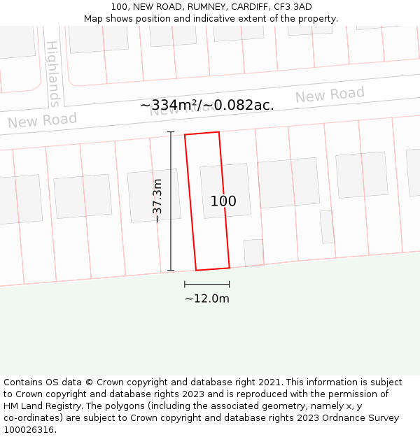 100, NEW ROAD, RUMNEY, CARDIFF, CF3 3AD: Plot and title map