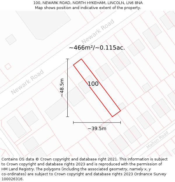 100, NEWARK ROAD, NORTH HYKEHAM, LINCOLN, LN6 8NA: Plot and title map