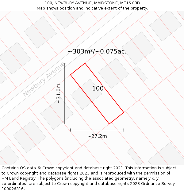 100, NEWBURY AVENUE, MAIDSTONE, ME16 0RD: Plot and title map