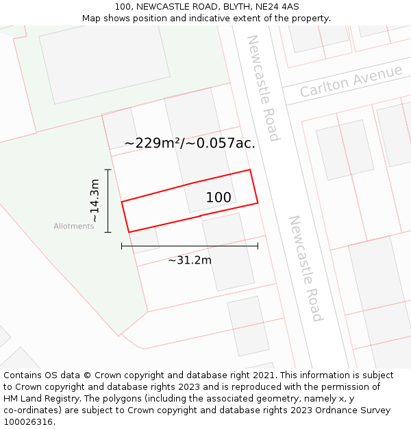 100, NEWCASTLE ROAD, BLYTH, NE24 4AS: Plot and title map