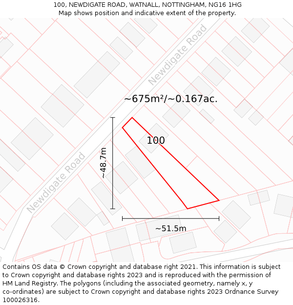100, NEWDIGATE ROAD, WATNALL, NOTTINGHAM, NG16 1HG: Plot and title map