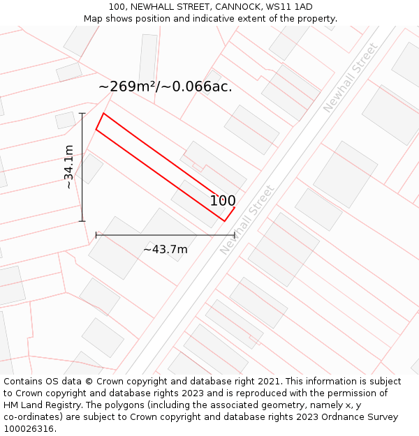 100, NEWHALL STREET, CANNOCK, WS11 1AD: Plot and title map