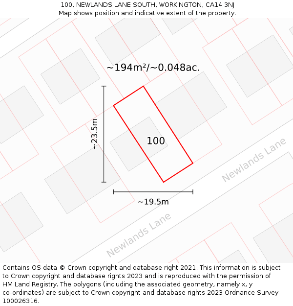 100, NEWLANDS LANE SOUTH, WORKINGTON, CA14 3NJ: Plot and title map