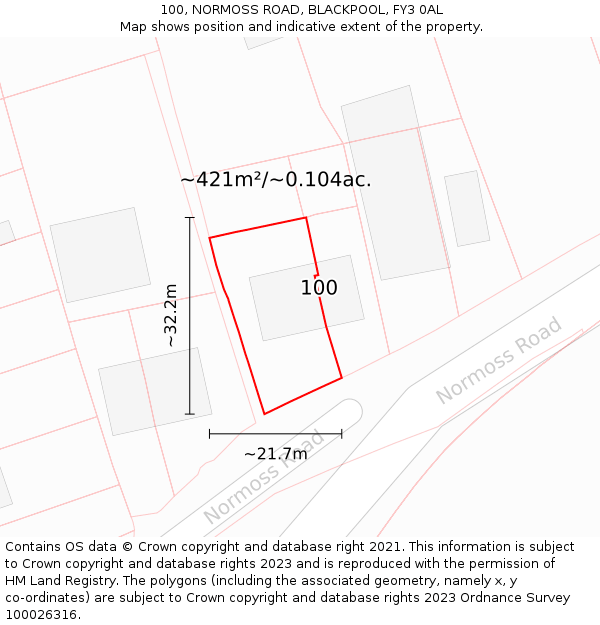100, NORMOSS ROAD, BLACKPOOL, FY3 0AL: Plot and title map