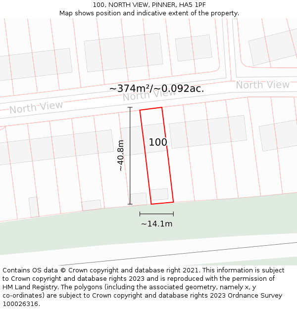 100, NORTH VIEW, PINNER, HA5 1PF: Plot and title map