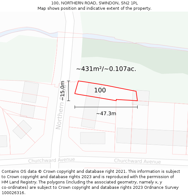 100, NORTHERN ROAD, SWINDON, SN2 1PL: Plot and title map