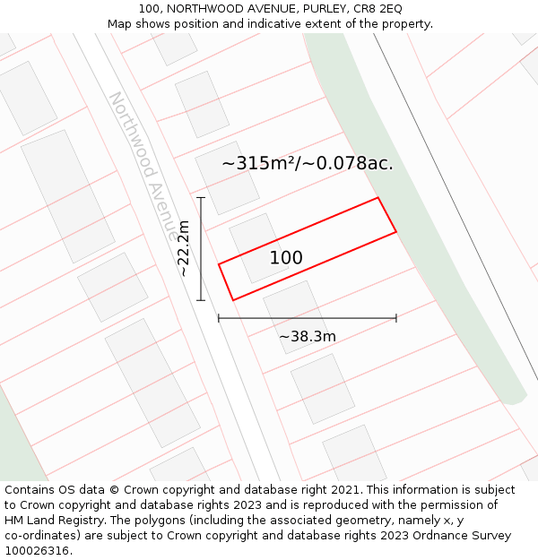 100, NORTHWOOD AVENUE, PURLEY, CR8 2EQ: Plot and title map