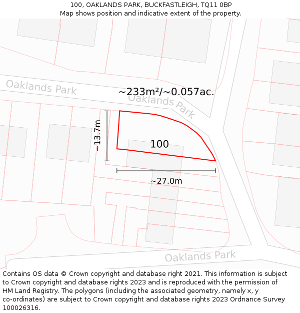 100, OAKLANDS PARK, BUCKFASTLEIGH, TQ11 0BP: Plot and title map