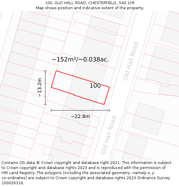 100, OLD HALL ROAD, CHESTERFIELD, S40 1HF: Plot and title map