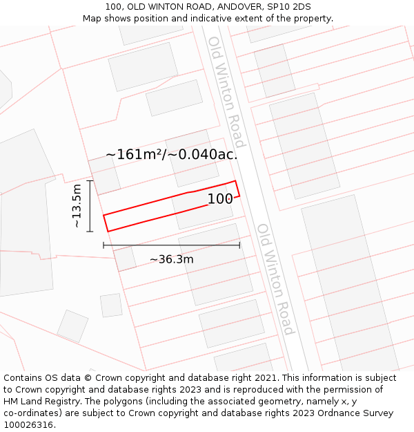 100, OLD WINTON ROAD, ANDOVER, SP10 2DS: Plot and title map