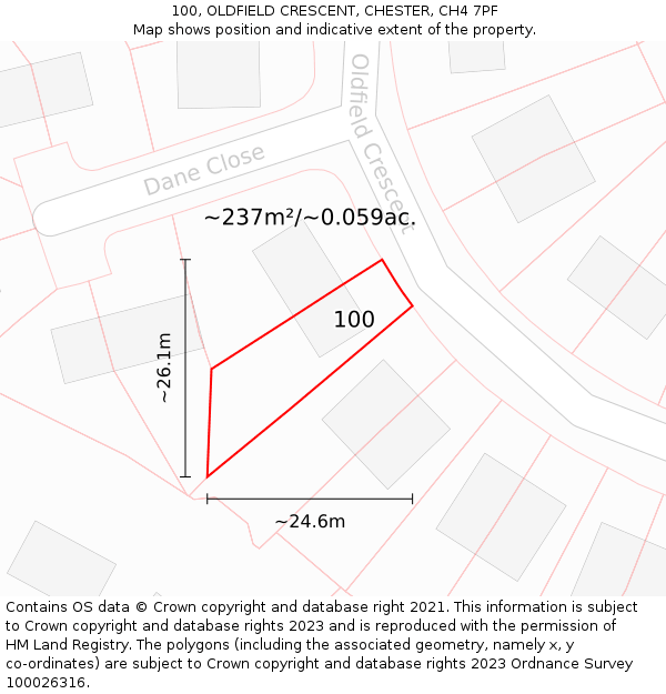 100, OLDFIELD CRESCENT, CHESTER, CH4 7PF: Plot and title map