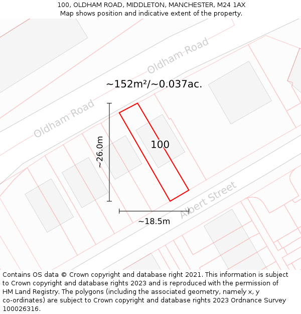 100, OLDHAM ROAD, MIDDLETON, MANCHESTER, M24 1AX: Plot and title map