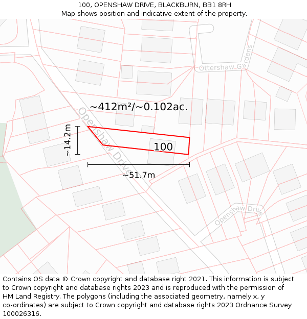 100, OPENSHAW DRIVE, BLACKBURN, BB1 8RH: Plot and title map