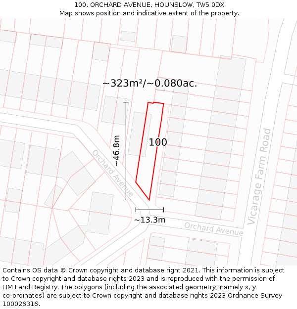 100, ORCHARD AVENUE, HOUNSLOW, TW5 0DX: Plot and title map
