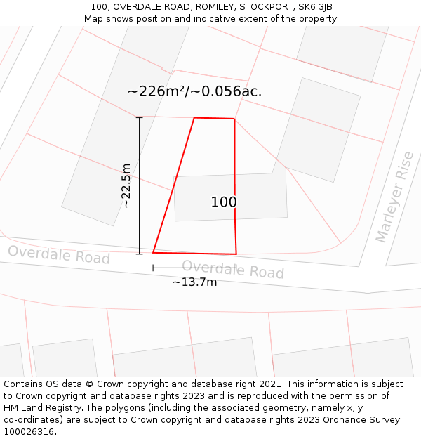 100, OVERDALE ROAD, ROMILEY, STOCKPORT, SK6 3JB: Plot and title map