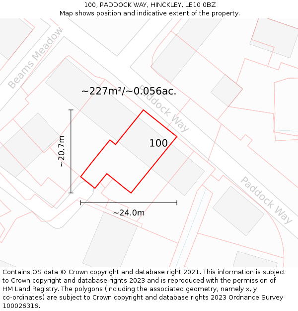 100, PADDOCK WAY, HINCKLEY, LE10 0BZ: Plot and title map