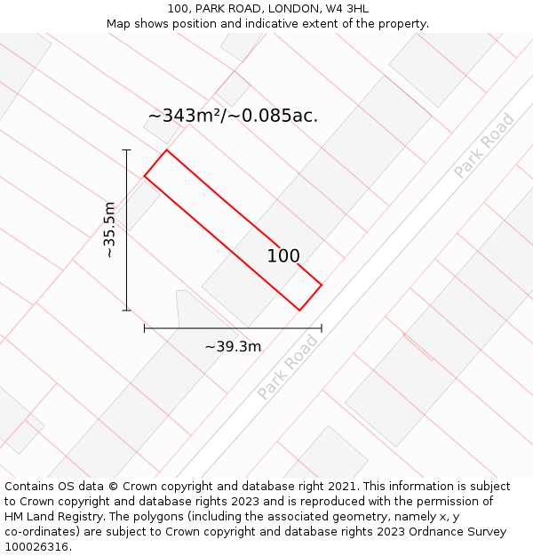 100, PARK ROAD, LONDON, W4 3HL: Plot and title map