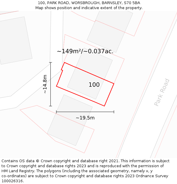 100, PARK ROAD, WORSBROUGH, BARNSLEY, S70 5BA: Plot and title map