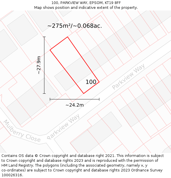 100, PARKVIEW WAY, EPSOM, KT19 8FF: Plot and title map