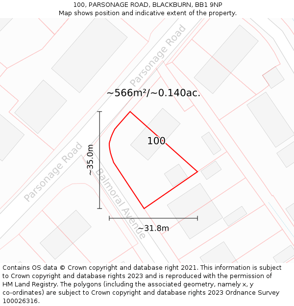 100, PARSONAGE ROAD, BLACKBURN, BB1 9NP: Plot and title map