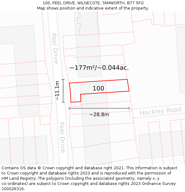 100, PEEL DRIVE, WILNECOTE, TAMWORTH, B77 5FG: Plot and title map