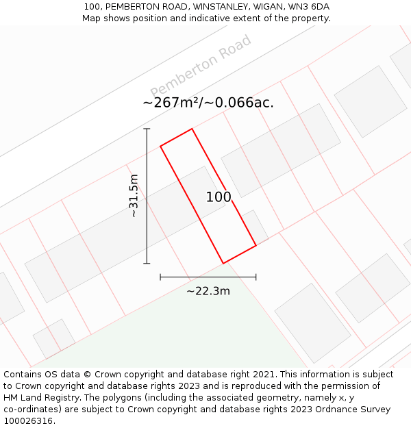 100, PEMBERTON ROAD, WINSTANLEY, WIGAN, WN3 6DA: Plot and title map