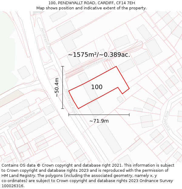 100, PENDWYALLT ROAD, CARDIFF, CF14 7EH: Plot and title map